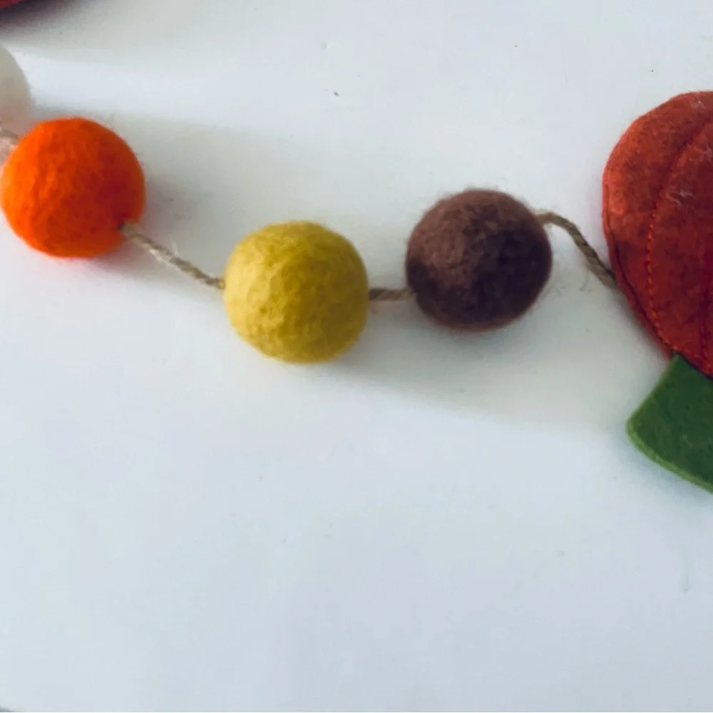 Wool Pumpkins and various color balls Garland for Fall, Thanksgiving, Halloween